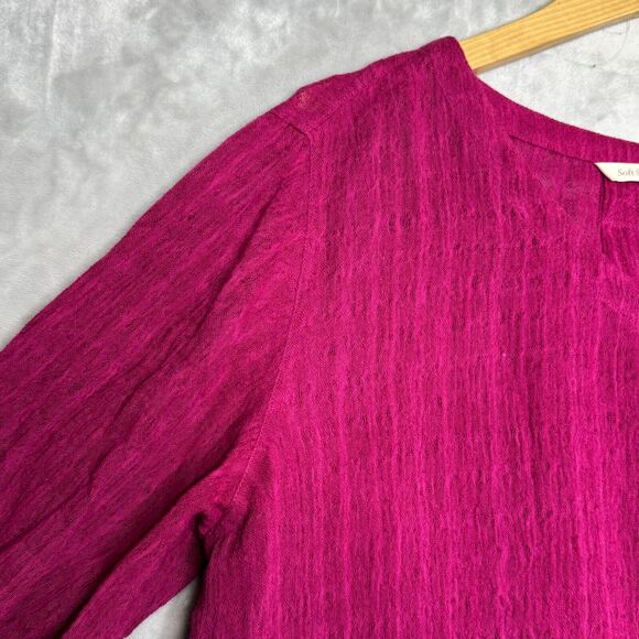Soft Surroundings Top Womens Small Dark Pink Linen Cotton Gauzy Blend V Neck - Picture 3 of 10